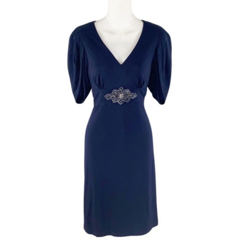 David Meister navy beaded detail dress